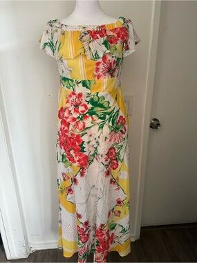 NY&C Yellow Red Floral Off-The-Shoulder Maxi Dress Size S